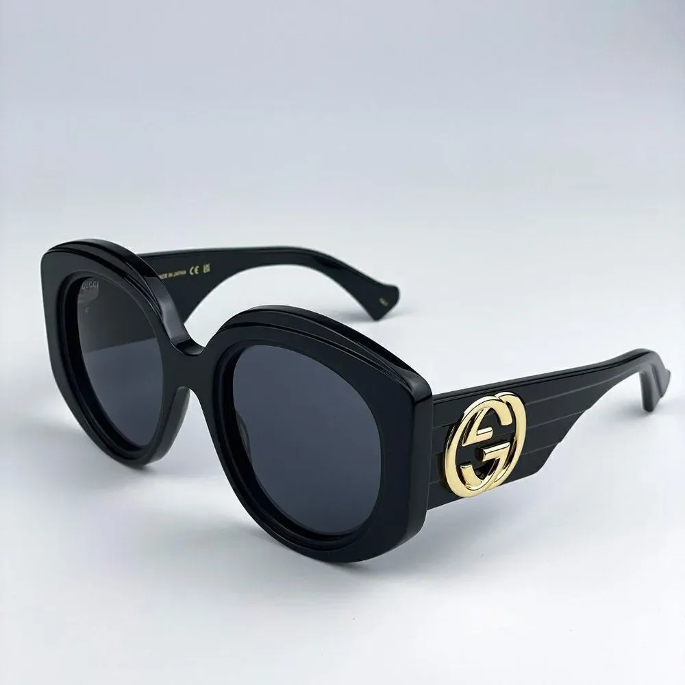 SALE! NEW Gucci GG1308S 001 Black Grey Round Women Sunglasses